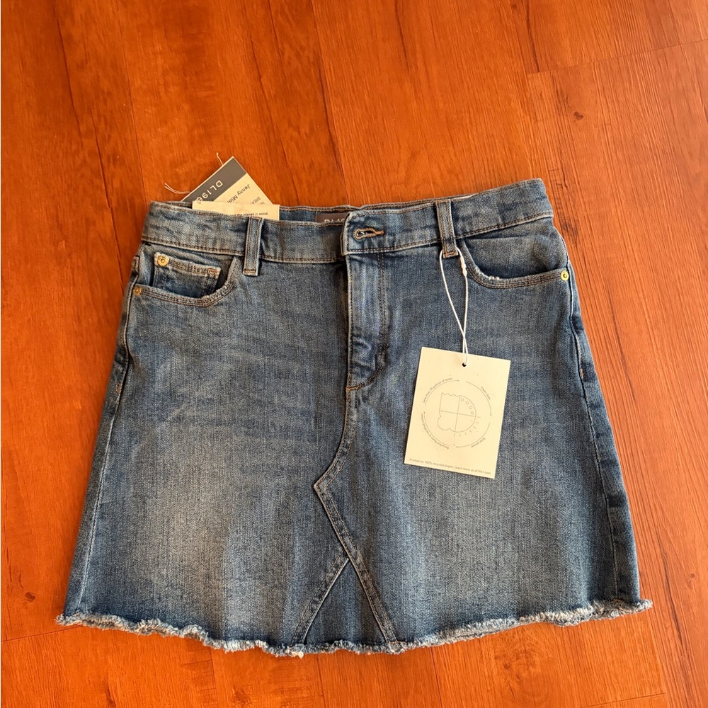 DL1961 Blue Frayed Hem Mini Skirt